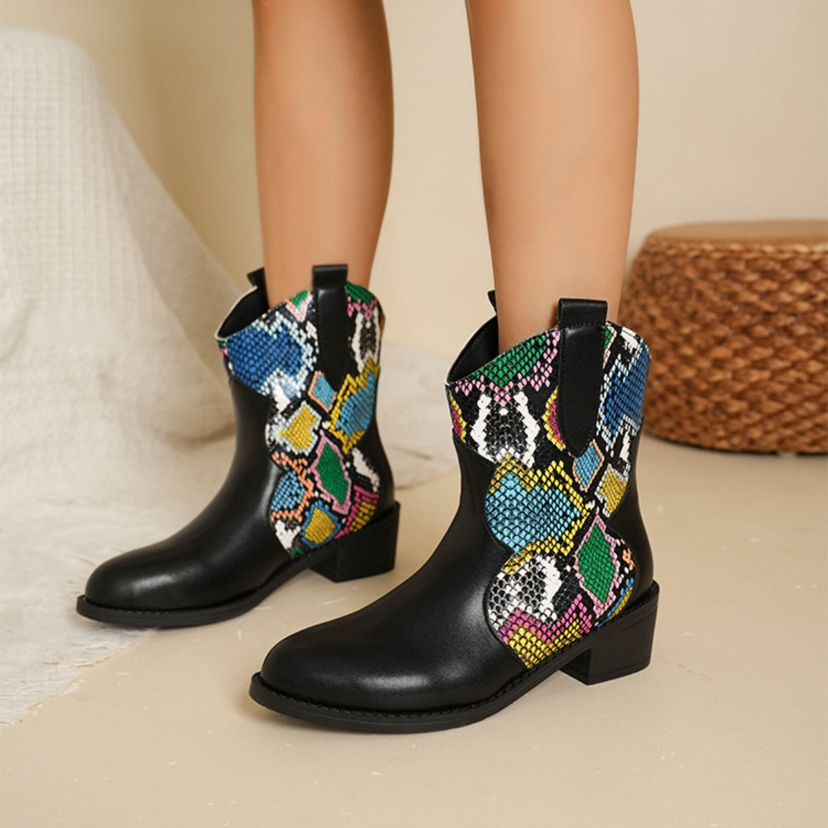 Jacqueline® | Color block PU leather boots