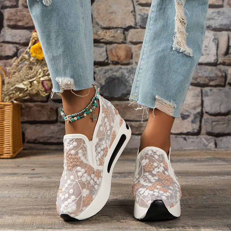 MW | Damen Blumen bestickte Plateau Turnschuhe