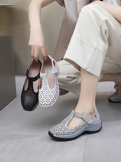 MW | Sommer solide Leder Cut-out-Plattform Schuhe