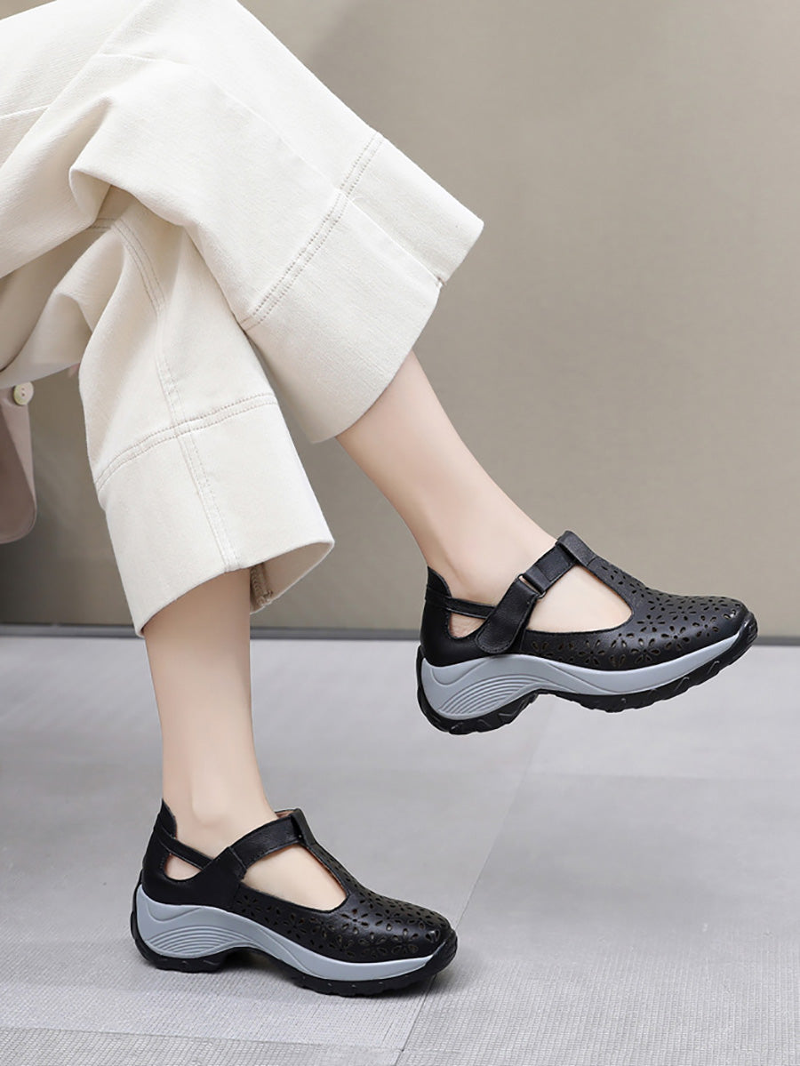 MW | Sommer solide Leder Cut-out-Plattform Schuhe