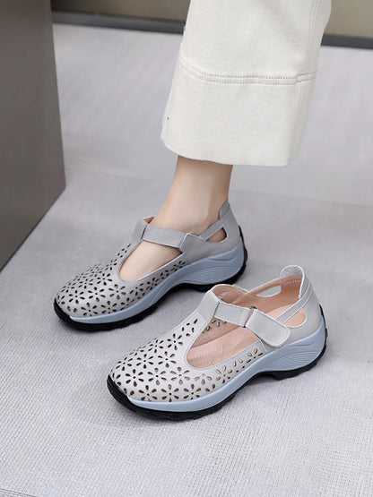 MW | Sommer solide Leder Cut-out-Plattform Schuhe