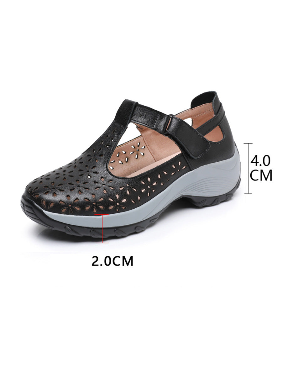 MW | Sommer solide Leder Cut-out-Plattform Schuhe