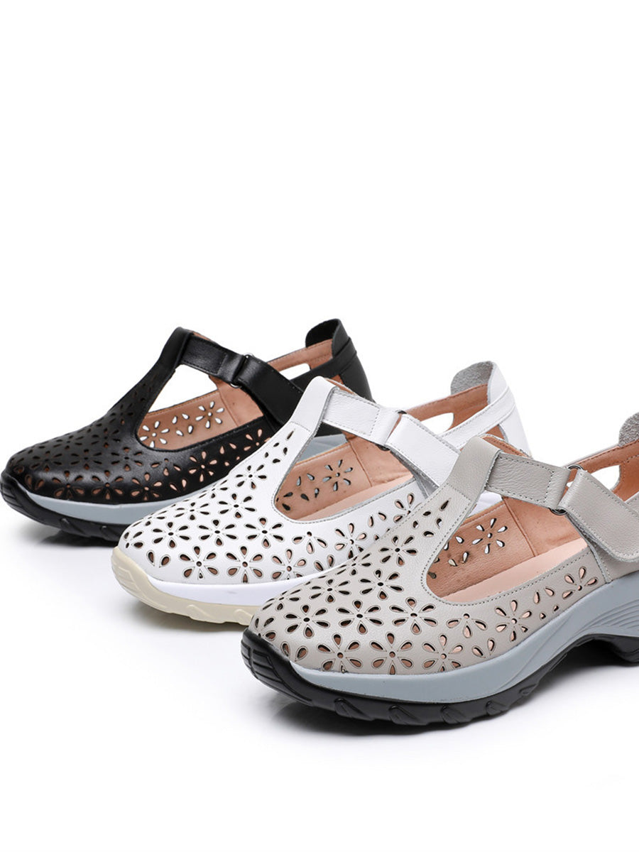 MW | Sommer solide Leder Cut-out-Plattform Schuhe