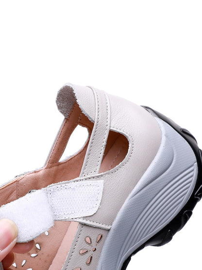 MW | Sommer solide Leder Cut-out-Plattform Schuhe