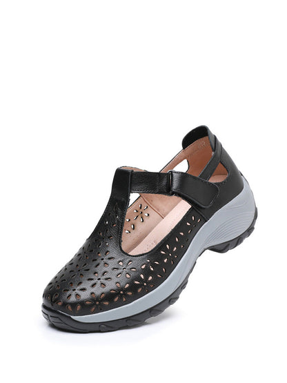 MW | Sommer solide Leder Cut-out-Plattform Schuhe