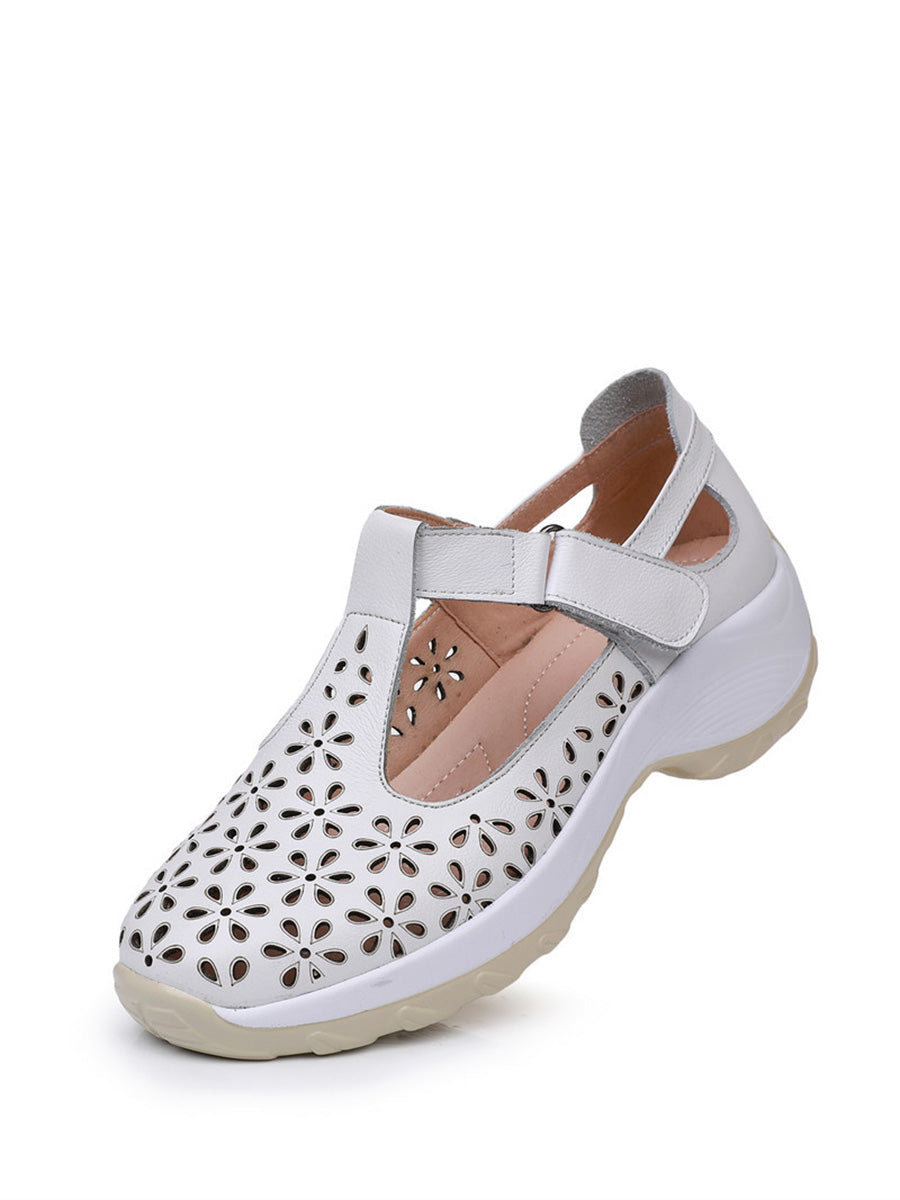 MW | Sommer solide Leder Cut-out-Plattform Schuhe
