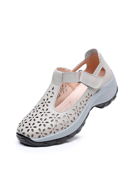 MW | Sommer solide Leder Cut-out-Plattform Schuhe