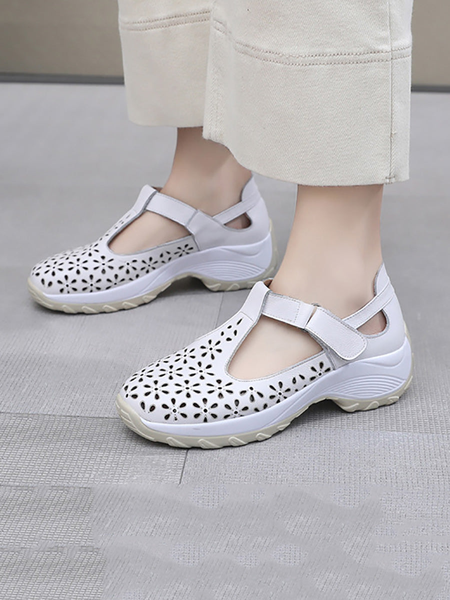 MW | Sommer solide Leder Cut-out-Plattform Schuhe