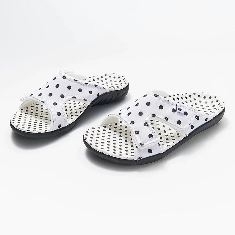 MW | Polka Dot Print Offene Zehe Haken Schleife Flache Sandalen