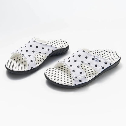 MW | Polka Dot Print Offene Zehe Haken Schleife Flache Sandalen