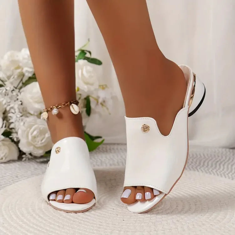 MW | Damen Sommer Slip-On Denim Heel Sandalen