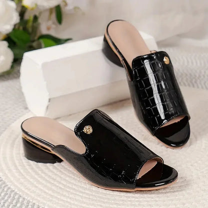 MW | Damen Sommer Slip-On Denim Heel Sandalen