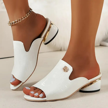 MW | Damen Sommer Slip-On Denim Heel Sandalen