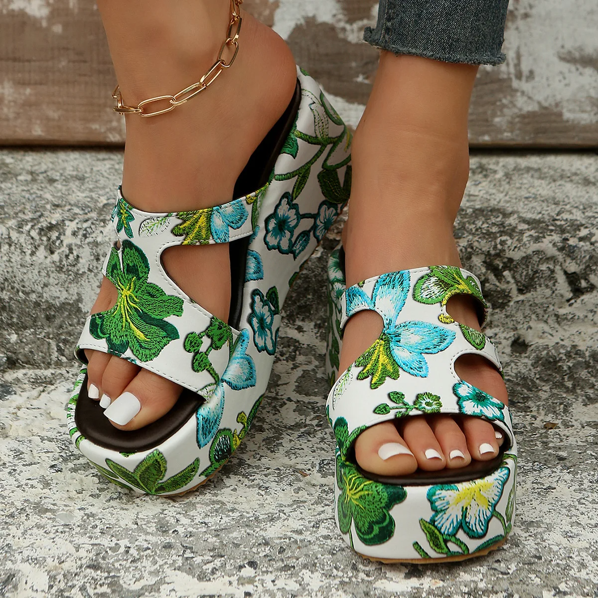MW | Sommer Sandalen mit Blumendruck für Frauen