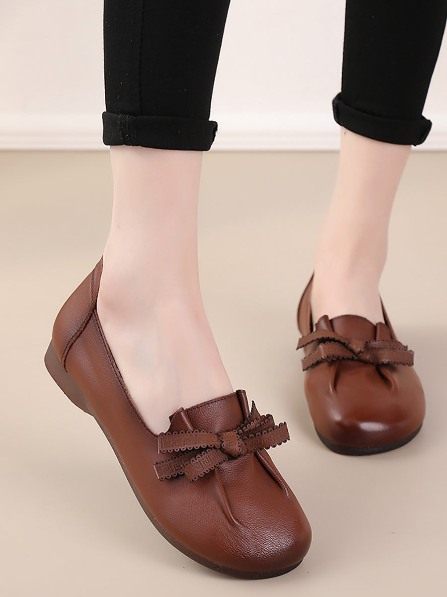 MW | Frauen Sommer solide bowknot geteilt Lederschuhe
