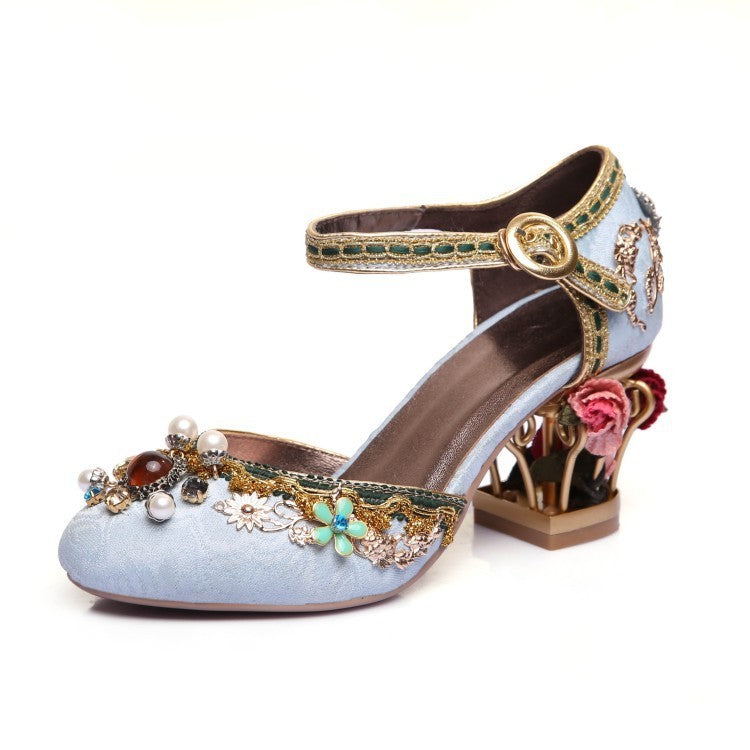 MW | Frauen floral Schnalle Hochzeit Stein Schuhe