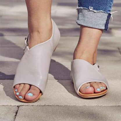 MW | Damen Peep Toe Schnalle Flats Sandalen