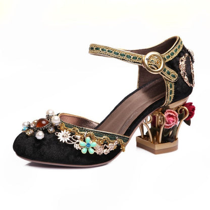 MW | Frauen floral Schnalle Hochzeit Stein Schuhe