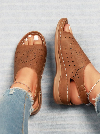 MW | ethnisches Muster geschlagene hohle Klettverschluss Retro Sandale