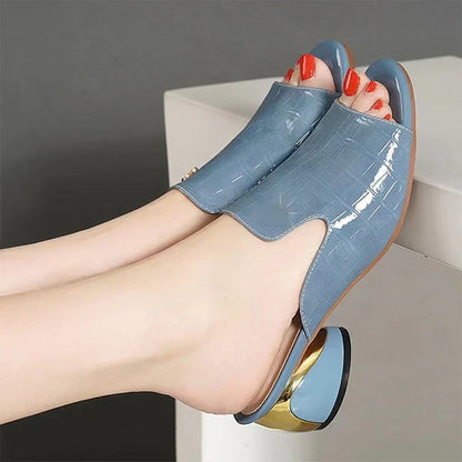 MW | Damen Sommer Slip-On Denim Heel Sandalen