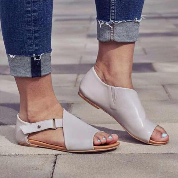 MW | Damen Peep Toe Schnalle Flats Sandalen