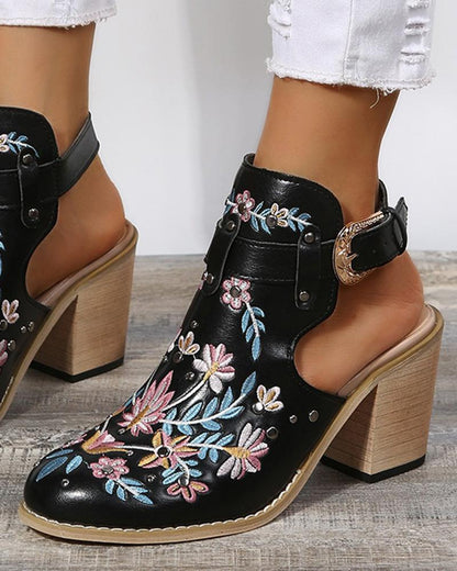 MW | Floral Stickerei Nieten Slingback Schnalle Heels