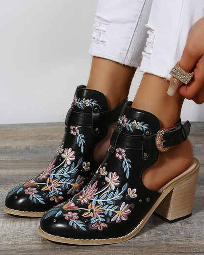 MW | Floral Stickerei Nieten Slingback Schnalle Heels