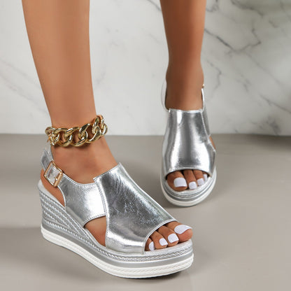 MW | Metallic-Leder-Keilsandalen