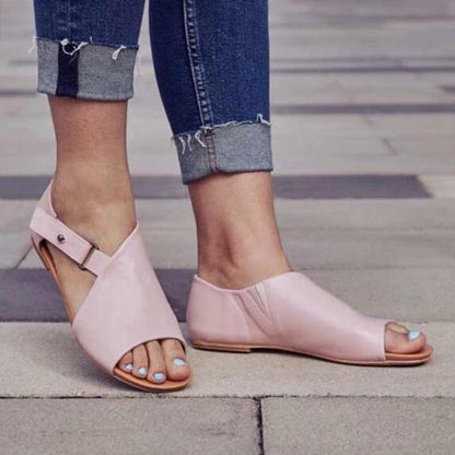 MW | Damen Peep Toe Schnalle Flats Sandalen