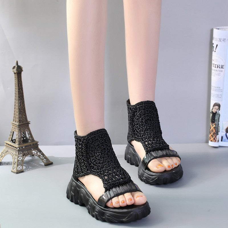 MW | Mesh Flache Sandalen Hohle Weibliche Plattform Schuhe