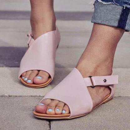 MW | Damen Peep Toe Schnalle Flats Sandalen