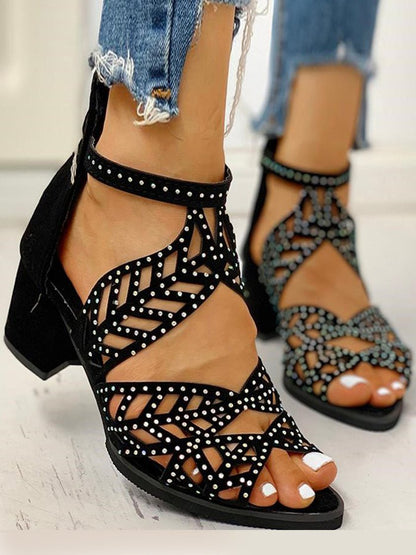 MW Elegante Damen-Sandalen mit ausgeschnittenem Blockabsatz
