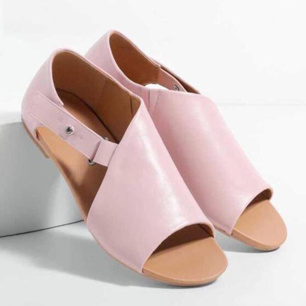 MW | Damen Peep Toe Schnalle Flats Sandalen