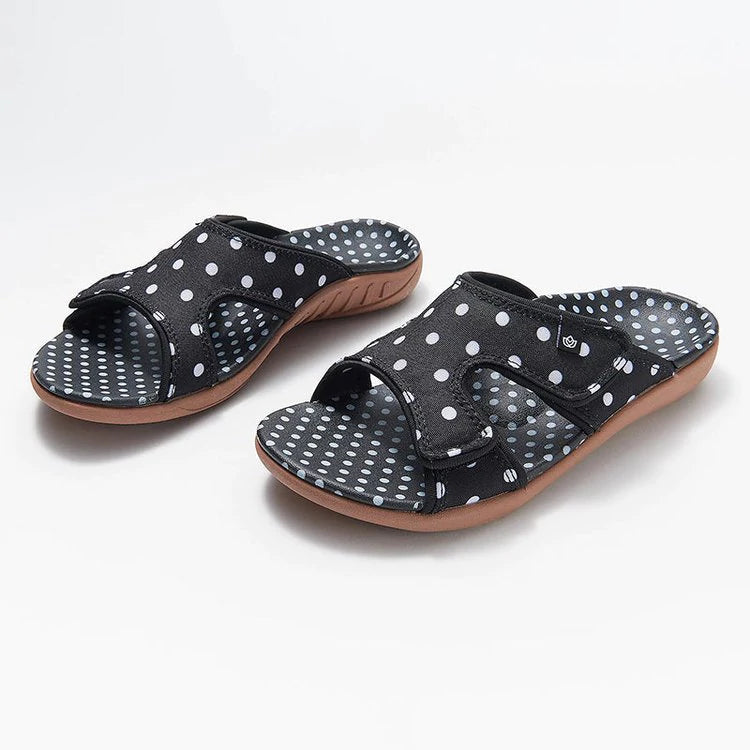 MW | Polka Dot Print Offene Zehe Haken Schleife Flache Sandalen