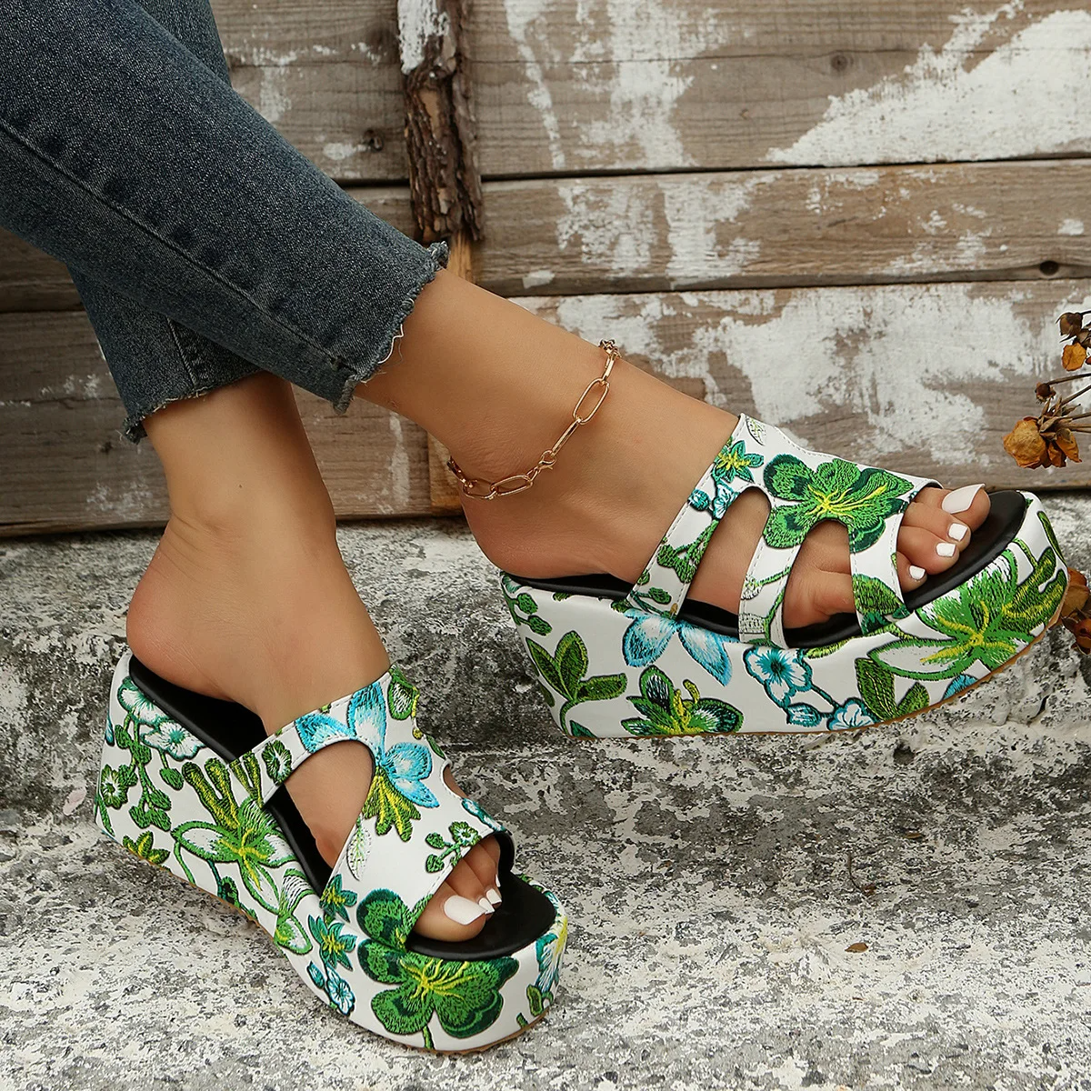 MW | Sommer Sandalen mit Blumendruck für Frauen
