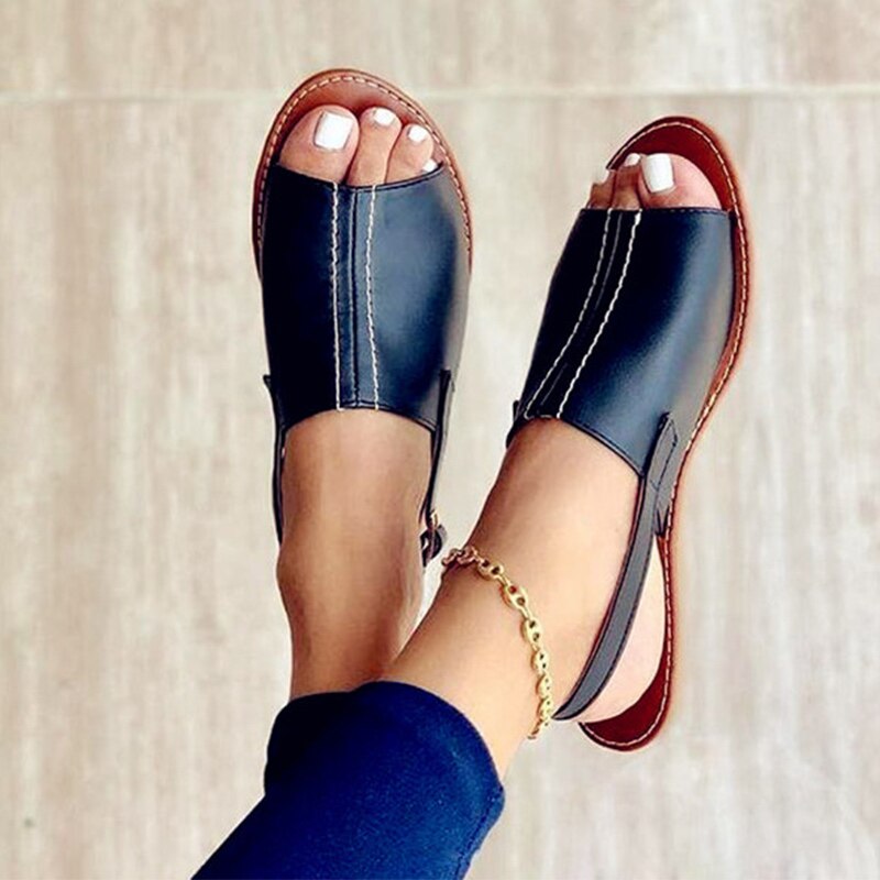 MW | bequeme Plateausandalen mit flacher Sohle