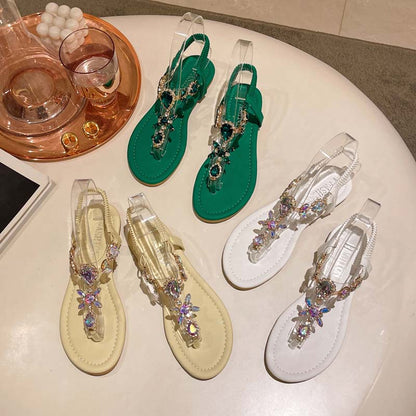 MW | Sandalen mit Blumen und Strasssteinen für Frauen