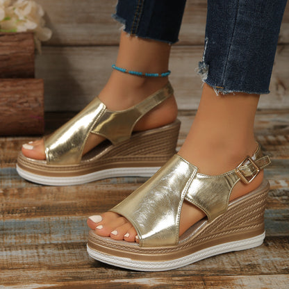 MW | Metallic-Leder-Keilsandalen