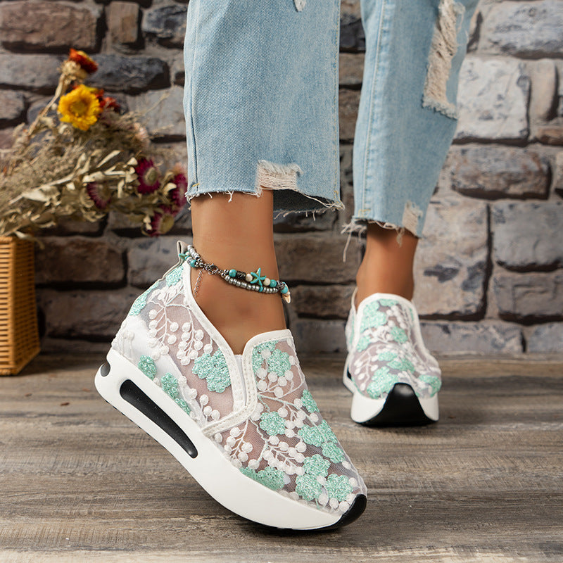 MW | Damen Blumen bestickte Plateau Turnschuhe