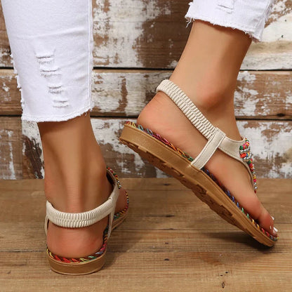 MW | Frauen Perlen ethnischen Stil Boho T-Riemen Slip On
