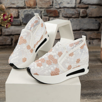 MW | Damen Blumen bestickte Plateau Turnschuhe