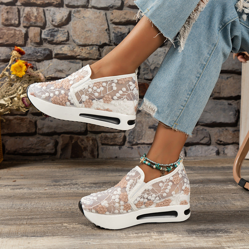 MW | Damen Blumen bestickte Plateau Turnschuhe