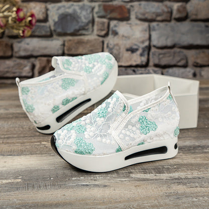 MW | Damen Blumen bestickte Plateau Turnschuhe