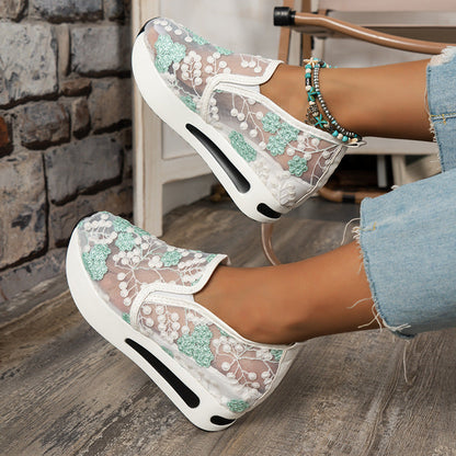 MW | Damen Blumen bestickte Plateau Turnschuhe
