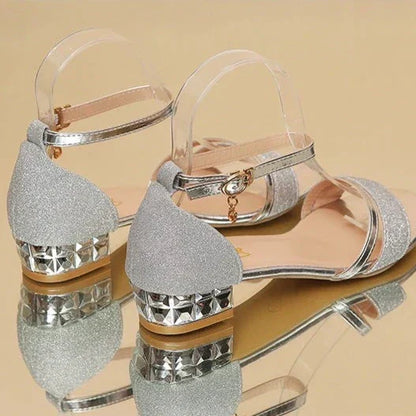 MW | Glitzersandalen mit niedrigem Absatz