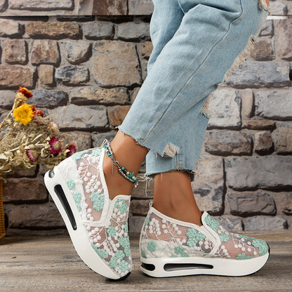 MW | Damen Blumen bestickte Plateau Turnschuhe
