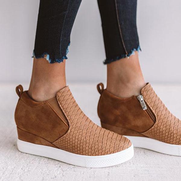 MW | Frauen Runde hohlen Keile Knöchel Reißverschluss Schuhe