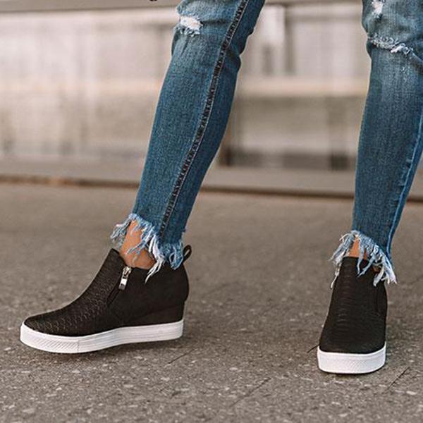 MW | Frauen Runde hohlen Keile Knöchel Reißverschluss Schuhe