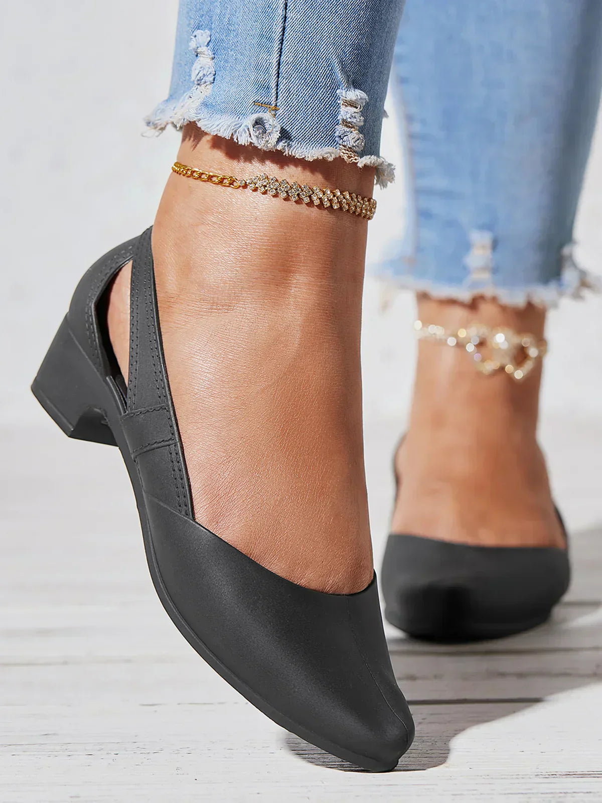 MW | Wasserdicht Hollow Out Slip On Block Heel Schuhe