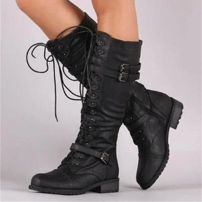 Leila® | Retro buckle lace-up boots for women